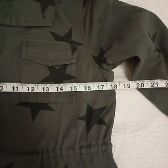 Vigoss Utility Jacket Olive Star Print Button Front Cinched Waist Womens - Picture 12 of 12